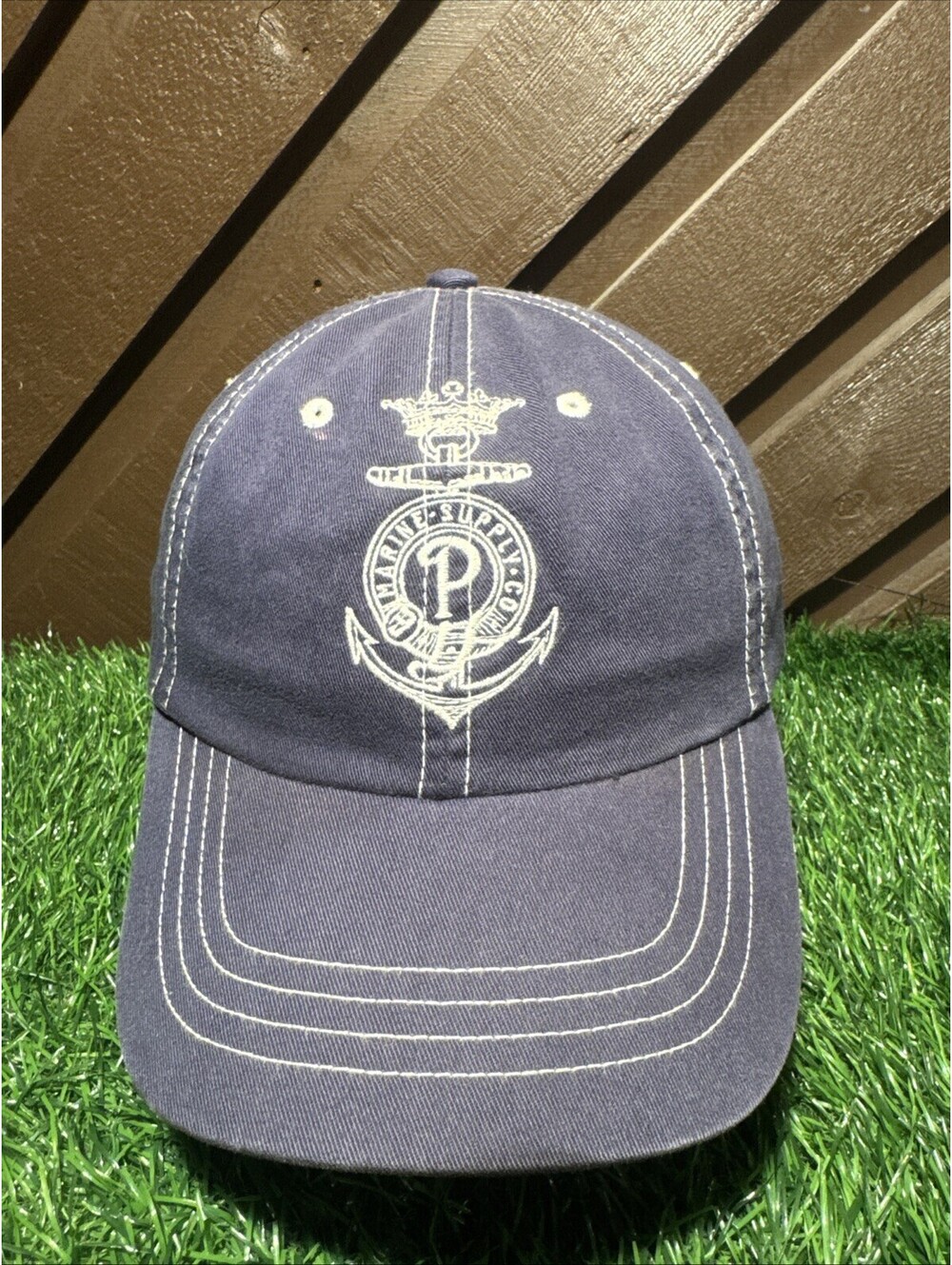 Vintage Polo Ralph Lauren Marine Supply Co Anchor Crest Hat Navy Blue Leather